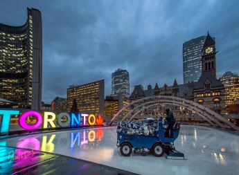 Getting the Rink ready! An Ice Surfacer working early in the morning at Nathan Phillips Square.